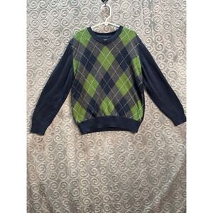 Gap Kids Sweater Blue Green Argyle V Neck Pullover Medium (8)